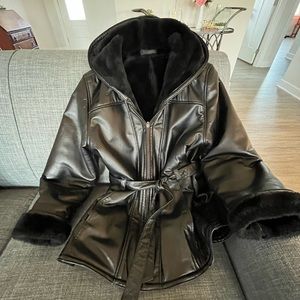 Black Leather 3/4 length Winter coat